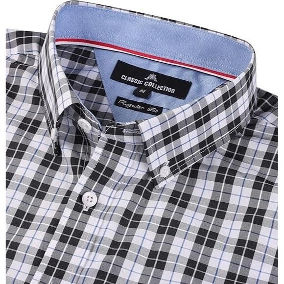 Alimens & Gentle Mens L Black Plaid Button Down Shirt Pocket Long Sleeve - Picture 2 of 12